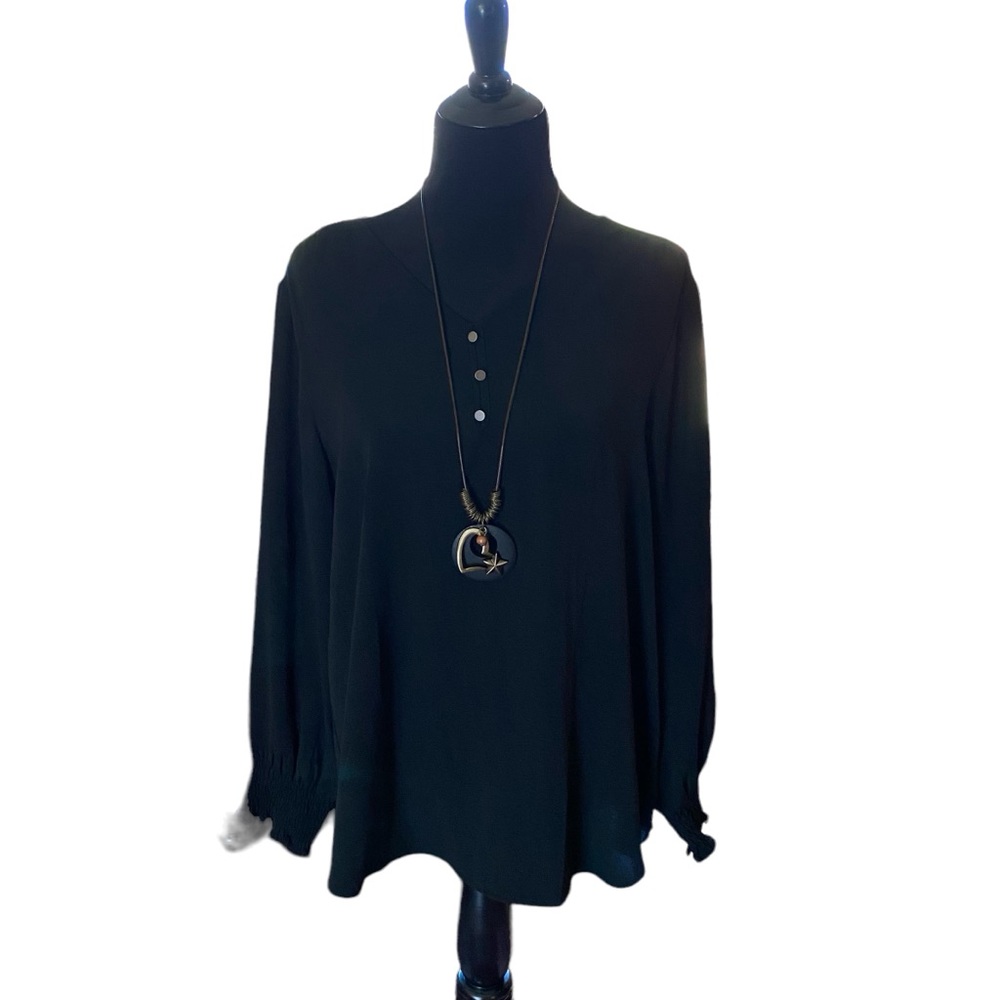 Maurice women’s large, long sleeve, black shirt, buttons, polyester, new, tags